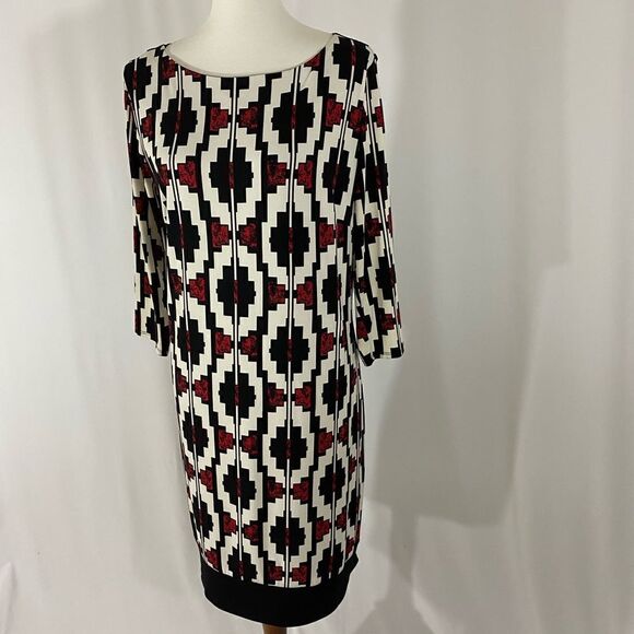 NWOT Liz Clariborne Red and Black Geometric Pattern Dress - Picture 4 of 8